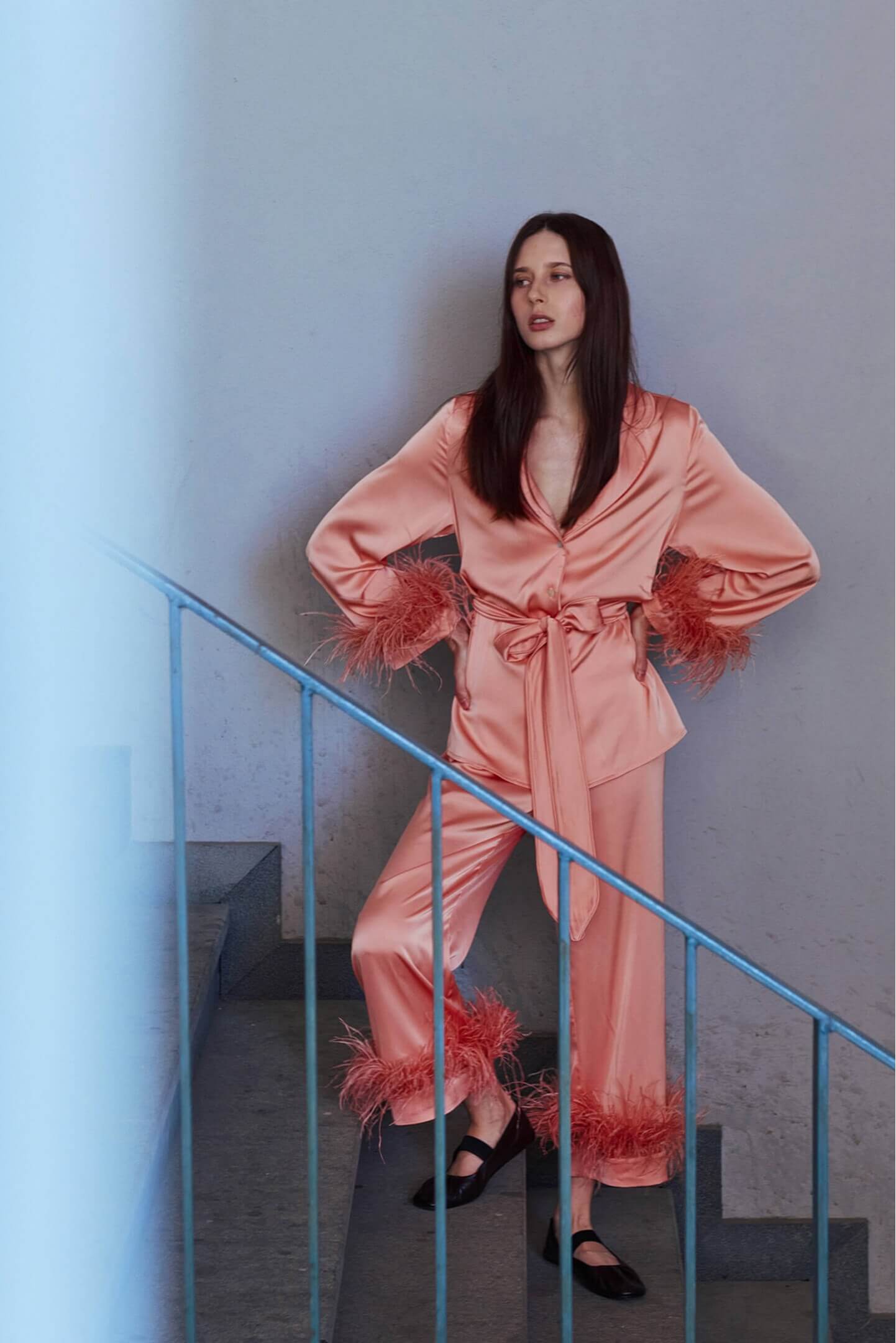 Ostrich Feather Silk Kimono Top 