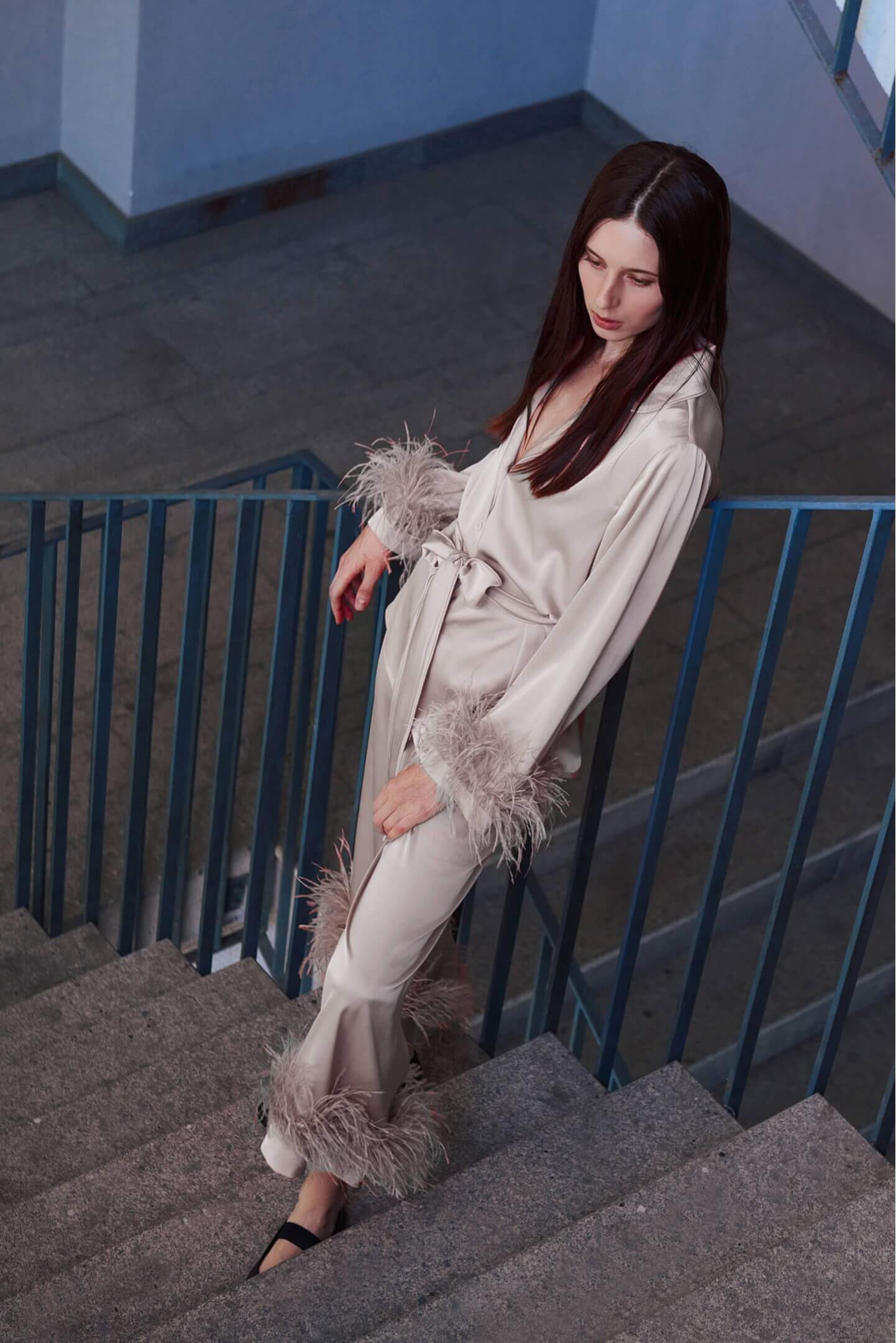 Ostrich Feather Silk Pants 