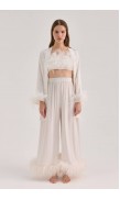 Ostrich Feather Loose-Fit Silk Pants