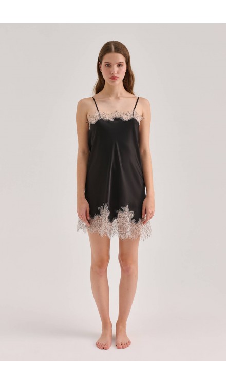 Lace Detailed Straight Neck Mini Dress