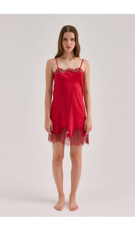 Lace Detailed Straight Neck Mini Dress