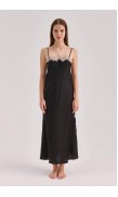 Lace Detailed Straight Neck Midi Dress with Slit