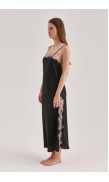 Lace Detailed Straight Neck Midi Dress with Slit