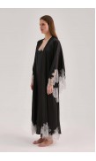 Lace Detailed Straight Neck Midi Dress with Slit