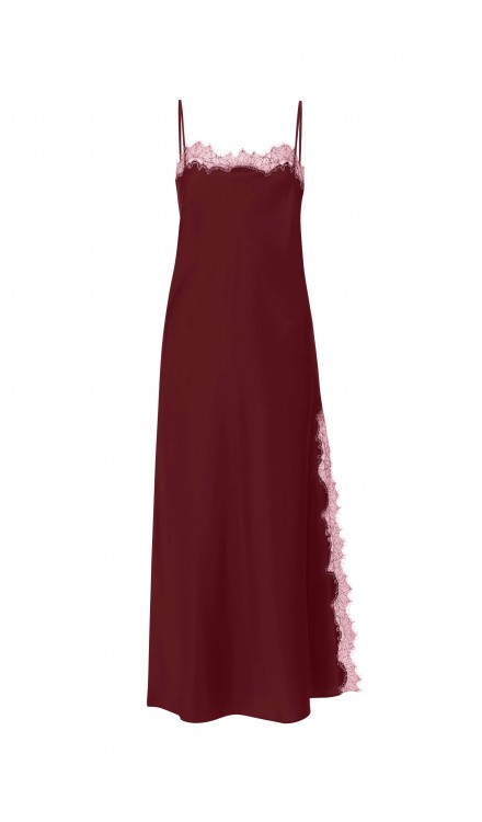 Lace Detailed Straight Neck Midi Dress with Slit