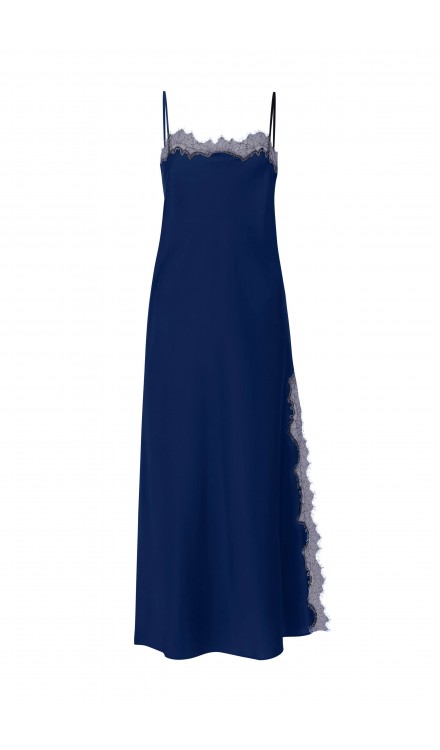 Lace Detailed Straight Neck Midi Dress with Slit