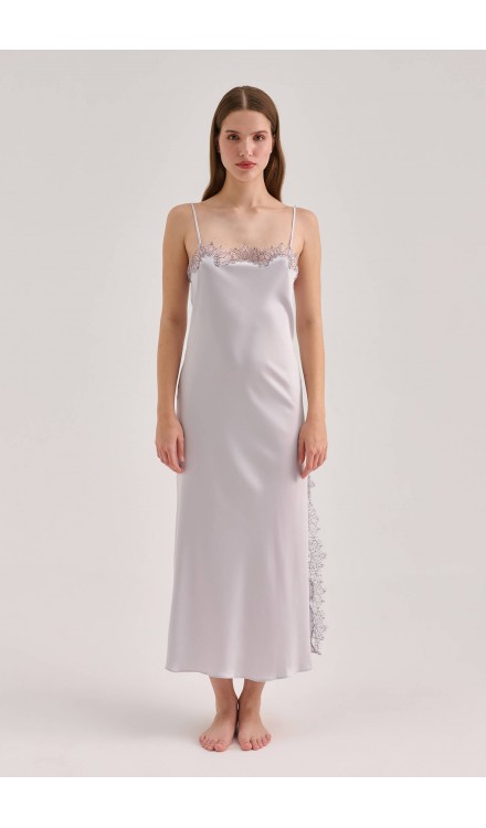 Lace Detailed Straight Neck Midi Dress with Slit Lace Detailed Straight Neck Midi Dress with Slit