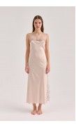 Lace Detailed Straight Neck Midi Dress with Slit