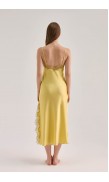 Lace Detailed Straight Neck Midi Dress with Slit