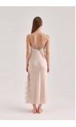 Lace Detailed Straight Neck Midi Dress with Slit