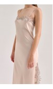 Lace Detailed Straight Neck Midi Dress with Slit
