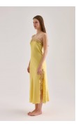 Lace Detailed Straight Neck Midi Dress with Slit