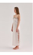 Lace Detailed Straight Neck Midi Dress with Slit