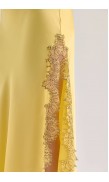 Lace Detailed Straight Neck Midi Dress with Slit