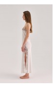 Lace Detailed Straight Neck Midi Dress with Slit
