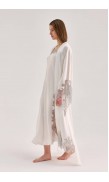 Lace Detailed Straight Neck Midi Dress with Slit