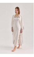 Lace Detailed Straight Neck Midi Dress with Slit