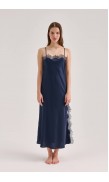 Lace Detailed Straight Neck Midi Dress with Slit