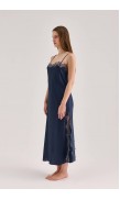 Lace Detailed Straight Neck Midi Dress with Slit