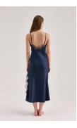 Lace Detailed Straight Neck Midi Dress with Slit
