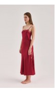 Lace Detailed Straight Neck Midi Dress with Slit