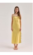 Lace Detailed Straight Neck Midi Dress with Slit