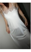 Lace Detailed Straight Neck Midi Dress with Slit