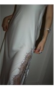 Lace Detailed Straight Neck Midi Dress with Slit