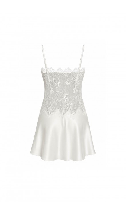 CLARA, IN LACE Straight-Neck Silk Mini Dress with Lace Trim & Flounced Skirt