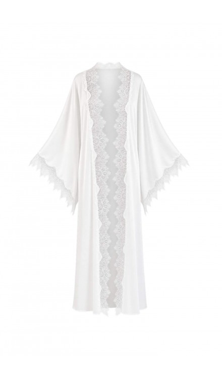 CLARA, IN LACE Strip Lace Trimmed Maxi Silk Robe