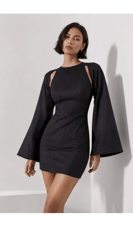 Cut-Out Shoulder Linen Mini Dress