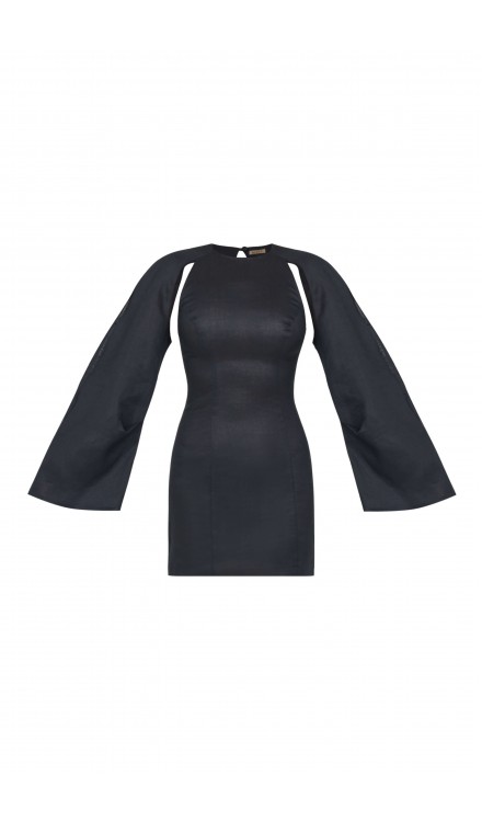 Cut-Out Shoulder Linen Mini Dress