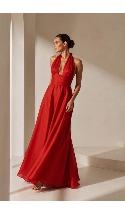 Linen Draped Maxi Dress