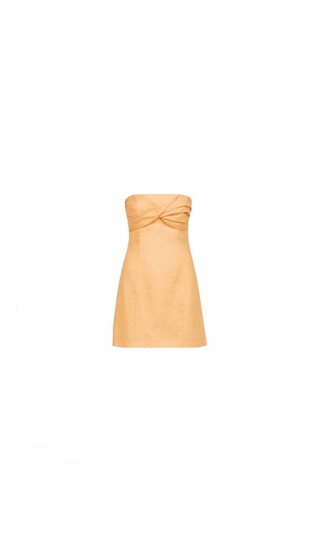 Draped Strapless Mini Linen Dress