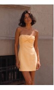 Draped Strapless Mini Linen Dress