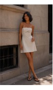 Draped Strapless Mini Linen Dress