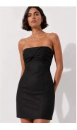 Draped Strapless Mini Linen Dress
