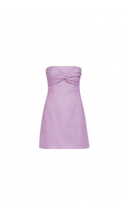 Draped Strapless Mini Linen Dress
