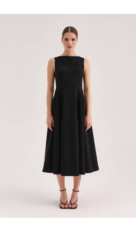 Flared Mid-Length Crepe Dress 
