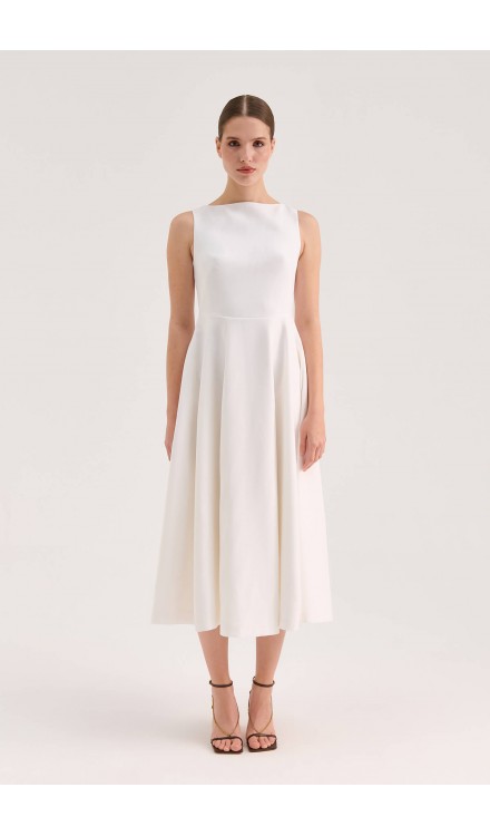 Flared Mid-Length Crepe Dress 