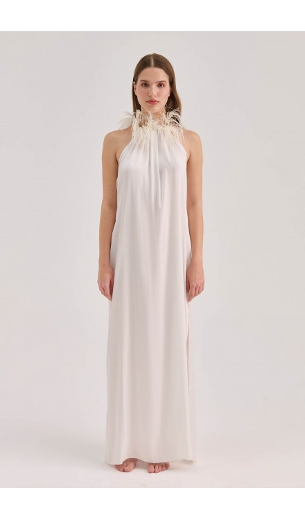 Ostrich Feather Silk Slip Maxi Dress Ostrich Feather Silk Slip Maxi Dress
