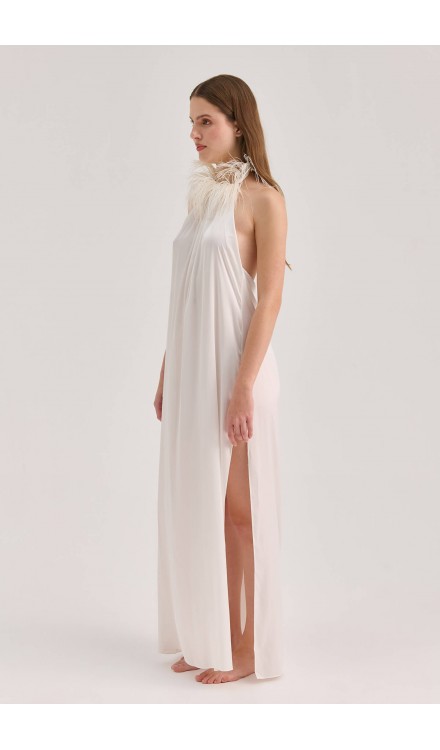 Ostrich Feather Silk Slip Maxi Dress Ostrich Feather Silk Slip Maxi Dress