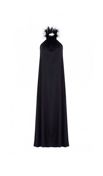 Ostrich Feather Silk Slip Maxi Dress