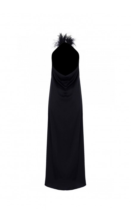 Ostrich Feather Silk Slip Maxi Dress