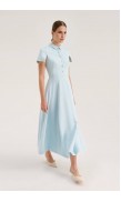 Structured Sleeve Button-Front Fitted Midi Flared Dress