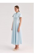 Structured Sleeve Button-Front Fitted Midi Flared Dress