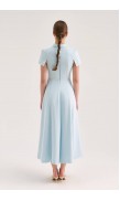 Structured Sleeve Button-Front Fitted Midi Flared Dress