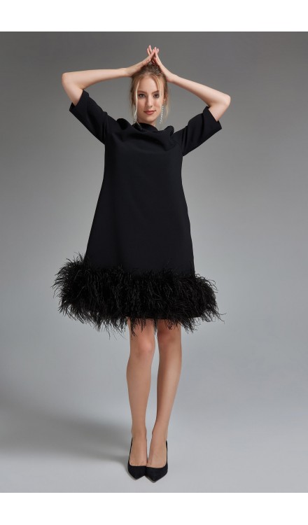 Midi Bell Dress with Faux Feather Details