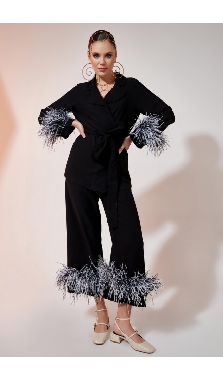 Faux Feather Pants with Elastic Waist