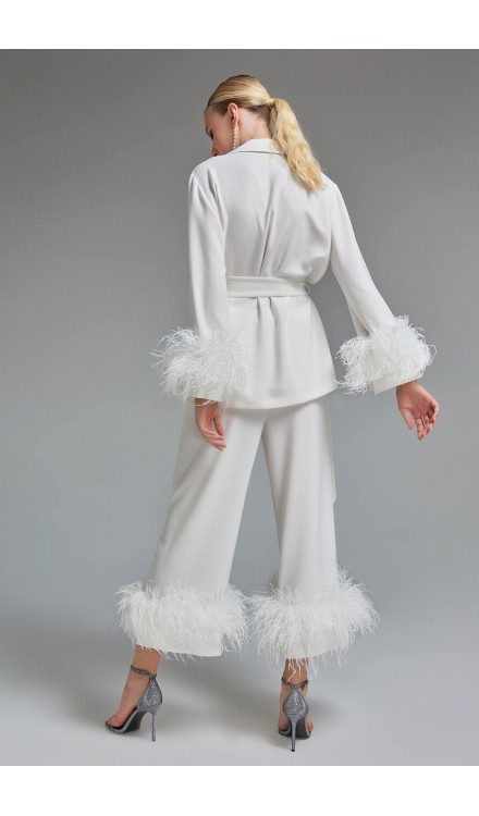 Faux Feather Pants with Elastic Waist